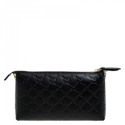 مملوكة مسبقًا Gucci Black Guccissima Leather Wristlet Zip Chain Clutch