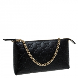 مملوكة مسبقًا Gucci Black Guccissima Leather Wristlet Zip Chain Clutch
