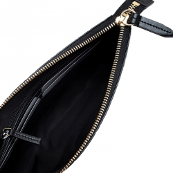 مملوكة مسبقًا Gucci Black Guccissima Leather Wristlet Zip Chain Clutch