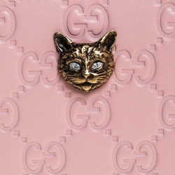 Gucci Blush Pink Guccissima Leather Cat Head Zip Around Wallet