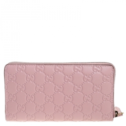 Gucci Blush Pink Guccissima Leather Cat Head Zip Around Wallet