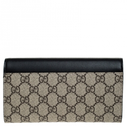 Gucci Beige/Black GG Supreme Canvas and Leather Flap Wallet