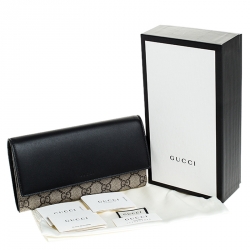 Gucci Beige/Black GG Supreme Canvas and Leather Flap Wallet