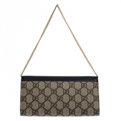 Gucci Beige/Black GG Supreme Canvas and Leather Padlock Continental Wallet