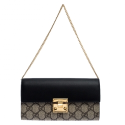 Gucci Beige/Black GG Supreme Canvas and Leather Padlock Continental Wallet