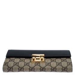 Gucci Beige/Black GG Supreme Canvas and Leather Padlock Continental Wallet
