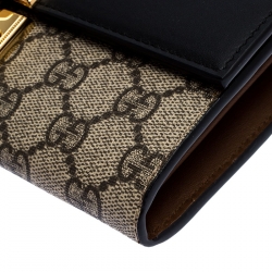 Gucci Beige/Black GG Supreme Canvas and Leather Padlock Continental Wallet