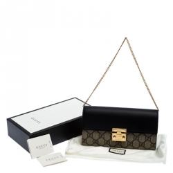 Gucci Beige/Black GG Supreme Canvas and Leather Padlock Continental Wallet