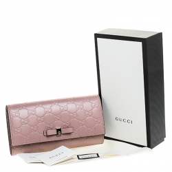 Gucci Pink Guccissima Leather Bow Continental Wallet