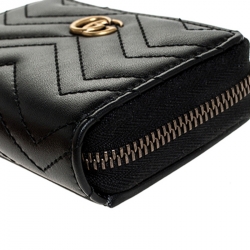 Pre Owned Gucci Black Matelasse Leather GG Marmont Card Case