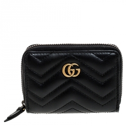 Pre Owned Gucci Black Matelasse Leather GG Marmont Card Case
