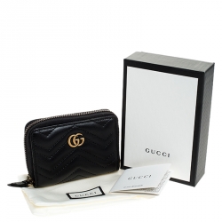 Pre Owned Gucci Black Matelasse Leather GG Marmont Card Case