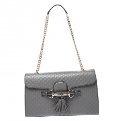 مملوكة مسبقًا Gucci Grey Microguccissima Leather Medium Emily Chain Shoulder Bag