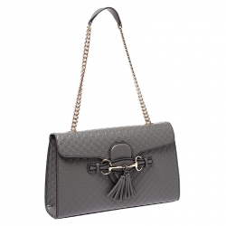 مملوكة مسبقًا Gucci Grey Microguccissima Leather Medium Emily Chain Shoulder Bag