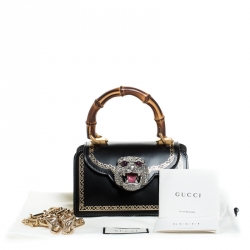 Pre Owned Gucci Black Leather Small Thiara Bamboo Top Handle Bag