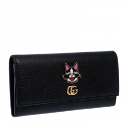 Gucci Black GG  Marmont Leather Flap Boston Wallet