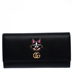 Gucci Black GG  Marmont Leather Flap Boston Wallet