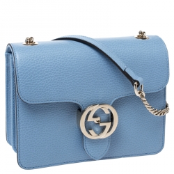 Gucci Light Blue Leather Interlocking G Shoulder Bag