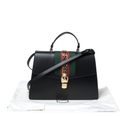 Pre Owned Gucci Black Web Chain Leather Sylvie Maxi Top Handle Bag