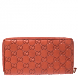 Gucci Orange Guccissima Leather Emily Zip Around Wallet