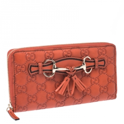 Gucci Orange Guccissima Leather Emily Zip Around Wallet