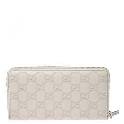 Gucci Off White Guccissima Leather Mayfair Zip Around Wallet
