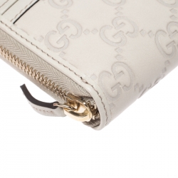 Gucci Off White Guccissima Leather Mayfair Zip Around Wallet
