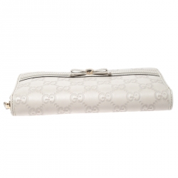 Gucci Off White Guccissima Leather Mayfair Zip Around Wallet