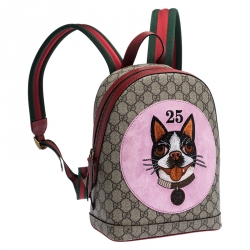 Pre Owned Gucci Beige/Red GG Supreme Canvas and Leather Bosco Backpack