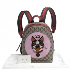 Pre Owned Gucci Beige/Red GG Supreme Canvas and Leather Bosco Backpack
