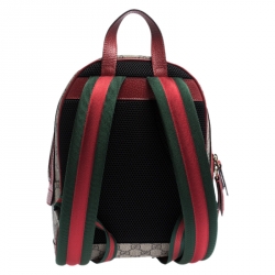 Pre Owned Gucci Beige/Red GG Supreme Canvas and Leather Bosco Backpack