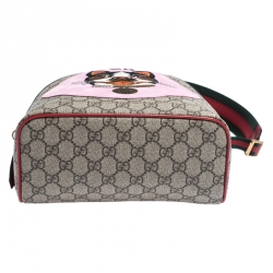 Pre Owned Gucci Beige/Red GG Supreme Canvas and Leather Bosco Backpack