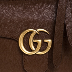 Pre Owned Gucci Brown Leather GG Marmont Top Handle Bag