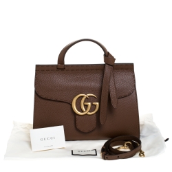 Pre Owned Gucci Brown Leather GG Marmont Top Handle Bag