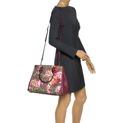 Pre Owned Gucci Pink/Beige GG Supreme Blooms Canvas and Leather Top Handle Bag