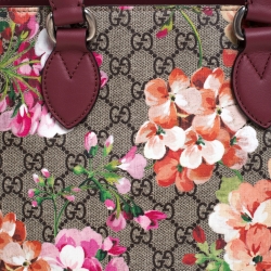 Pre Owned Gucci Pink/Beige GG Supreme Blooms Canvas and Leather Top Handle Bag