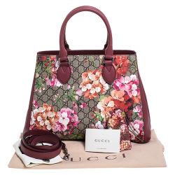 Pre Owned Gucci Pink/Beige GG Supreme Blooms Canvas and Leather Top Handle Bag