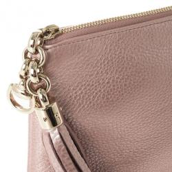 Pre Owned Gucci Broadway Metallic Leather Evening Clutch