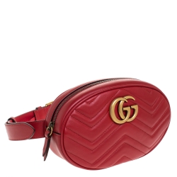 Pre Owned حقيبة غوتشي حزام GG Marmont جلد مبطنة حم راء