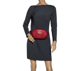 Pre Owned حقيبة غوتشي حزام GG Marmont جلد مبطنة حمراء