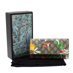 Gucci Beige Bird Print Supreme Canvas Continental Wallet