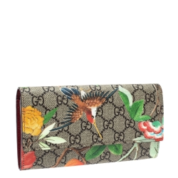 Gucci Beige Bird Print Supreme Canvas Continental Wallet
