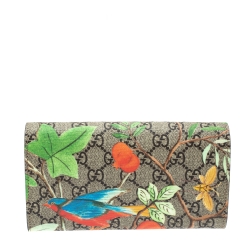 Gucci Beige Bird Print Supreme Canvas Continental Wallet