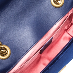 Pre Owned Gucci Blue Matelasse Velvet Mini GG Marmont Shoulder Bag
