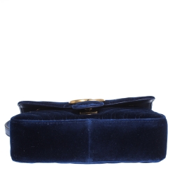 Pre Owned Gucci Blue Matelasse Velvet Mini GG Marmont Shoulder Bag