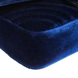 Pre Owned Gucci Blue Matelasse Velvet Mini GG Marmont Shoulder Bag