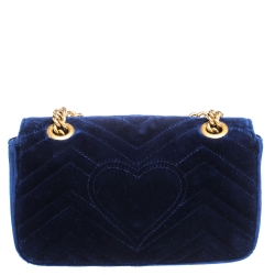 Pre Owned Gucci Blue Matelasse Velvet Mini GG Marmont Shoulder Bag