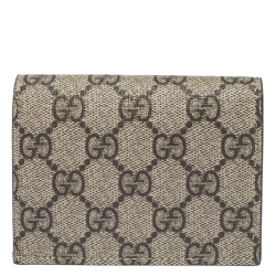 Pre Owned Gucci Beige GG Supreme Canvas Bird Embroidered Bifold Card Holder 
