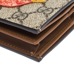 Pre Owned Gucci Beige GG Supreme Canvas Bird Embroidered Bifold Card Holder 
