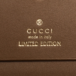 Pre Owned Gucci Beige GG Supreme Canvas Bird Embroidered Bifold Card Holder 